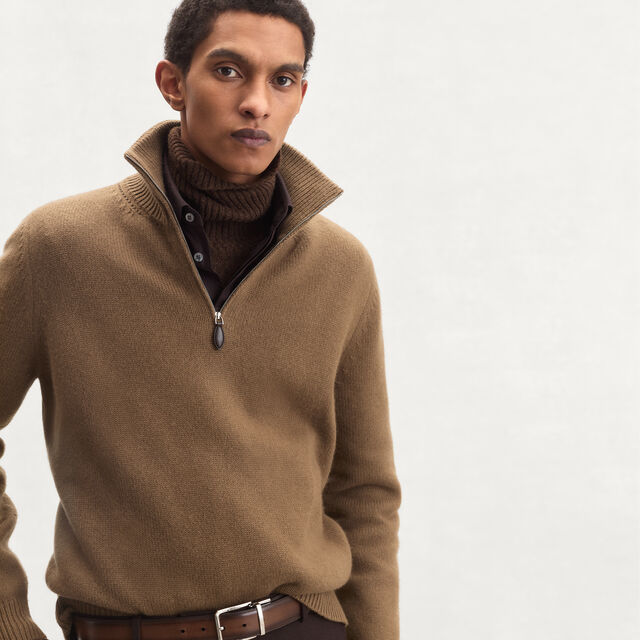 Leather Braiding Half Zip, WALNUT, hi-res 2