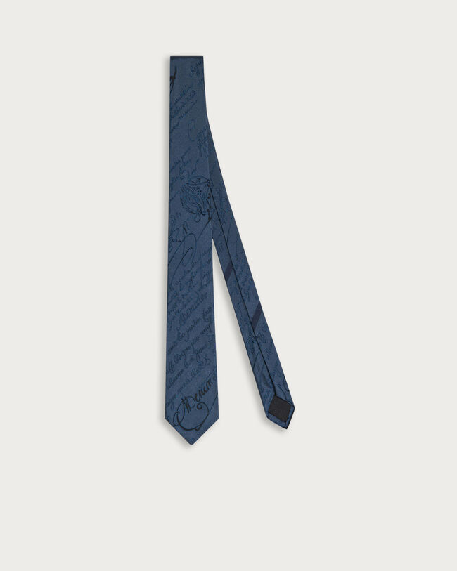 Scritto Pattern Tie, Dark Dusty Blue, hi-res