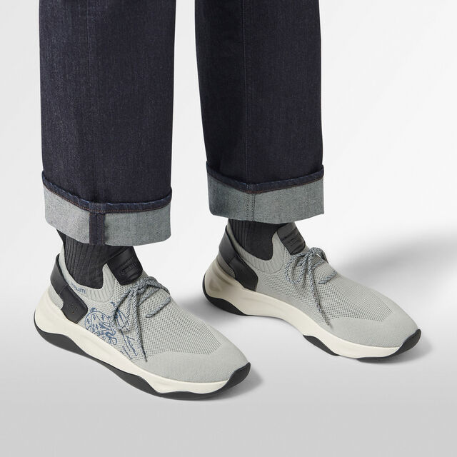 Shadow Scritto Knit And Lagoon Calf Sneaker, LIGHT GREY, hi-res 8
