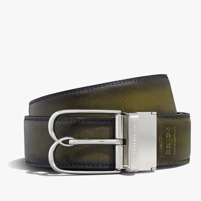 B Volute Scritto Leather 35 mm Reversible Belt, NERO GRIGIO + NERO CAVIAR, hi-res 1