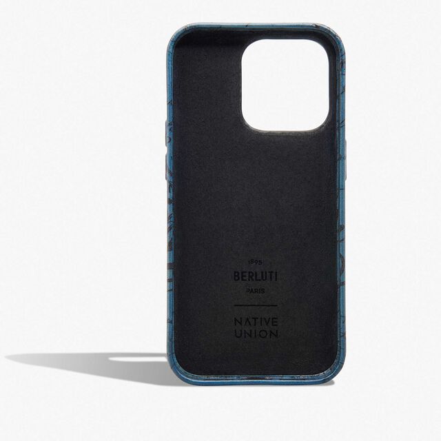Scritto Leather iPhone 15 Pro Case, STONE DENIM, hi-res 2