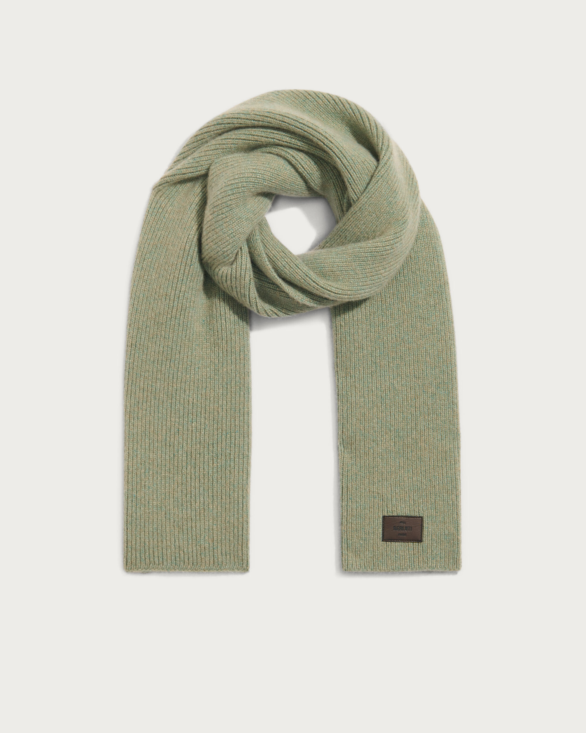 Scarf with Leather Detail, Dry Moss, hi-res