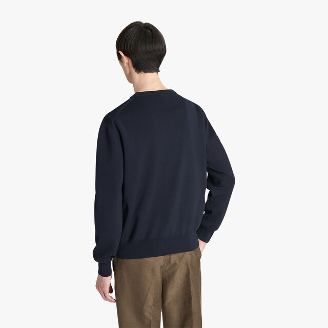 Wool Sweater With Leather Tag, COLD NIGHT BLUE, hi-res 3