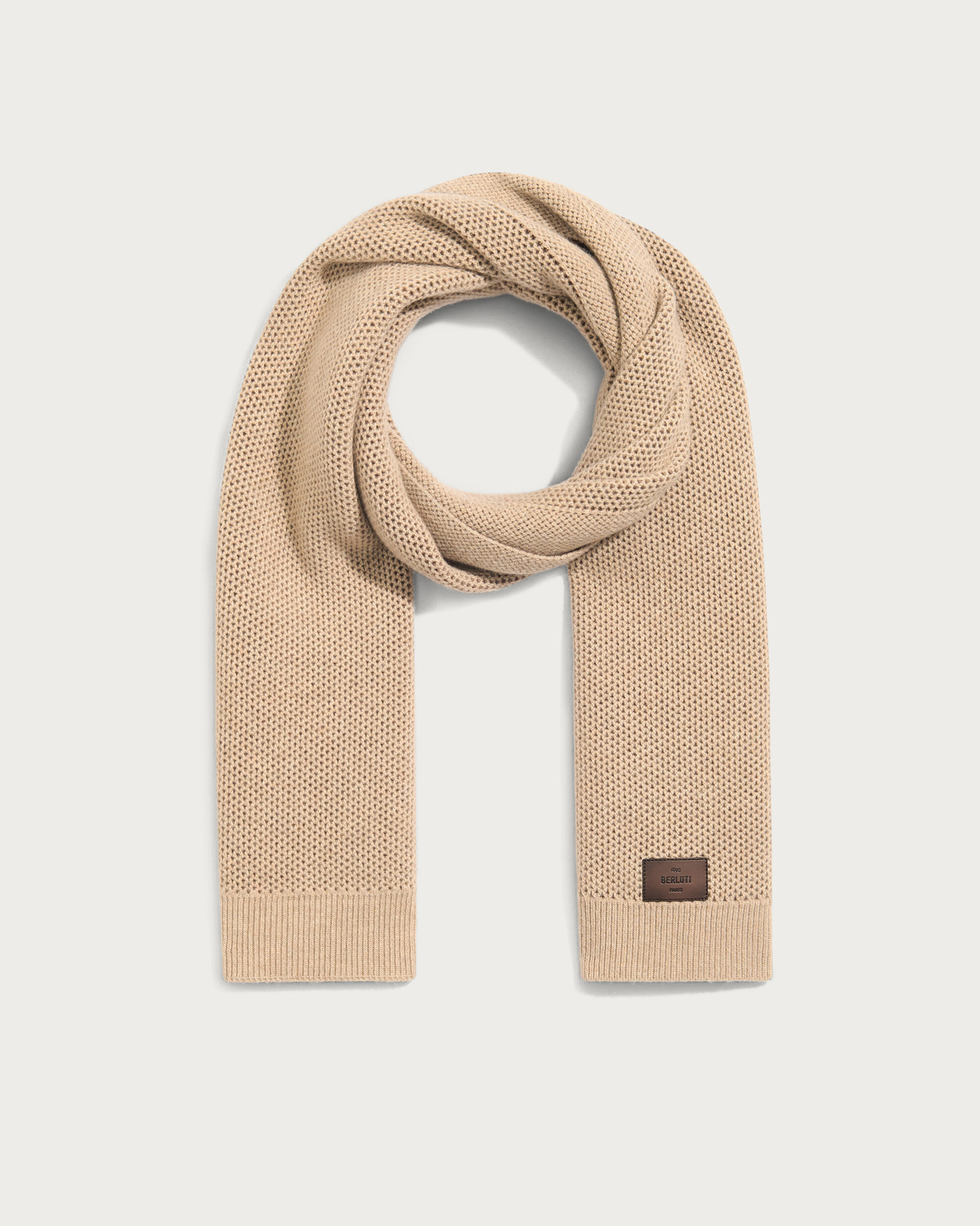 Scarf with Leather Detail, Fluffy Beige, hi-res