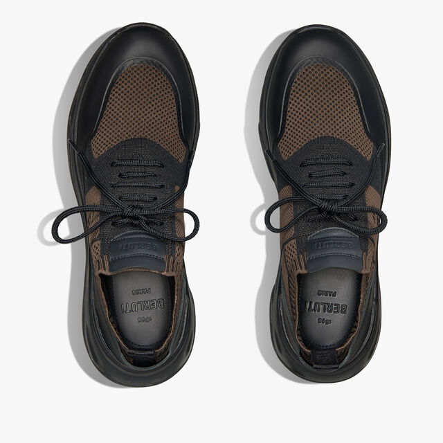 Shadow Rubber Coated Knit And Calf Leather Sneaker, BROWN/BLACK, hi-res 3