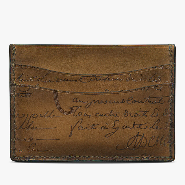 Bambou Scritto Leather Card Holder, OLIVE, hi-res 2