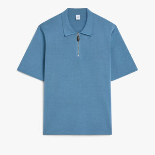 Cotton Silk Zipped Polo, LIGHT NILE BLUE, hi-res