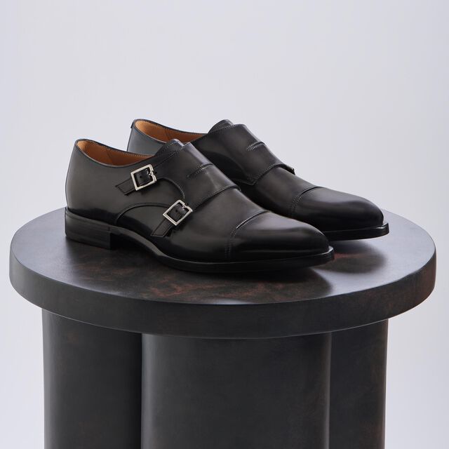 Equilibre皮革双扣僧侣鞋, NERO GRIGIO, hi-res 7