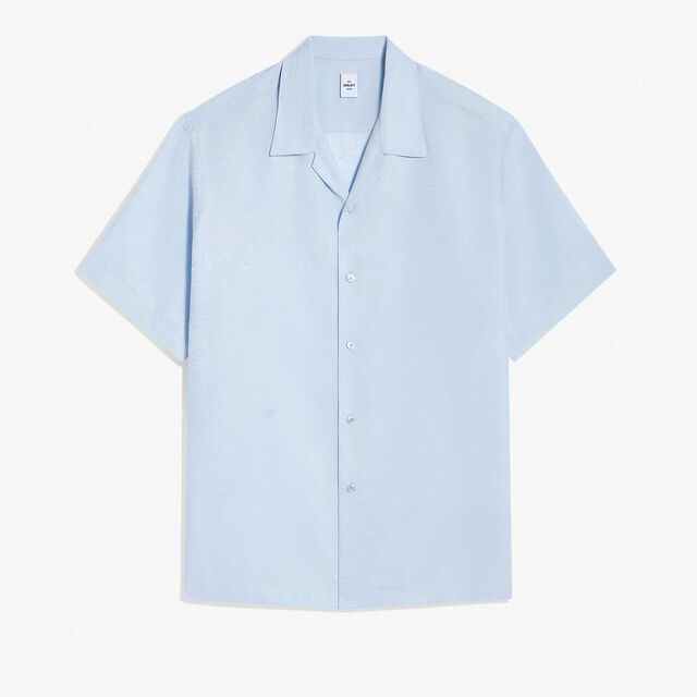 Cotton Silk Scritto Short Sleeves Shirt, SKY BLUE, hi-res 1