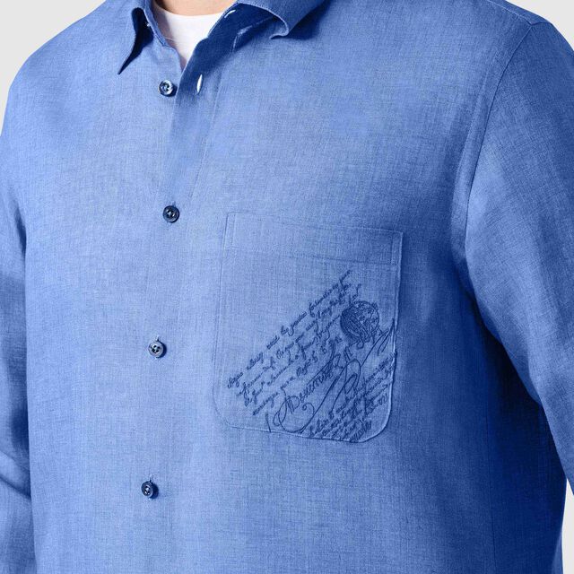 Linen Shirt With Scritto Pocket, SUMMER BLUE, hi-res 6