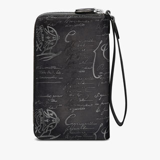Tali Scritto Leather Long Zipped Wallet, NERO GRIGIO + SILVER, hi-res