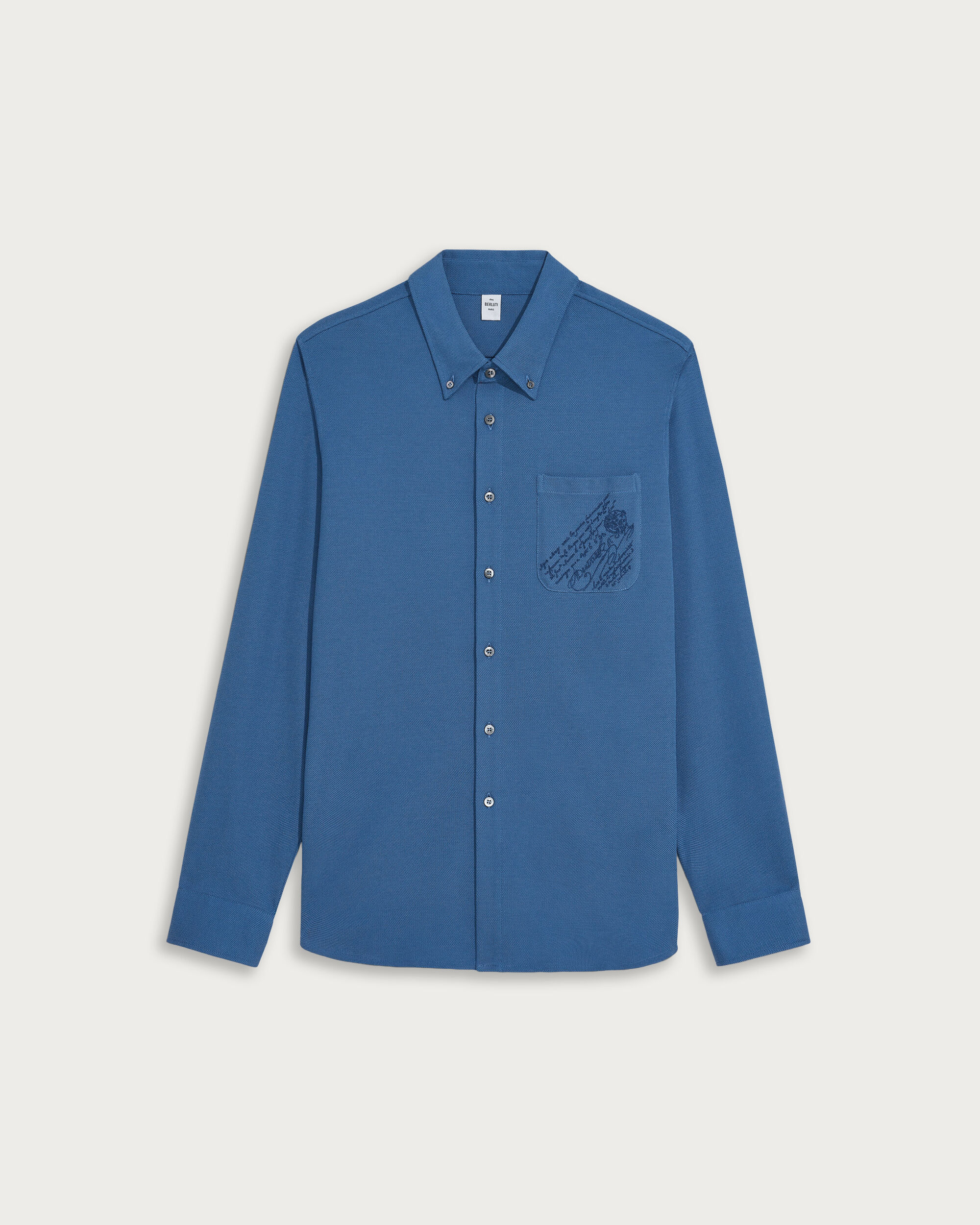 Pique Pocket Shirt with Scritto Embroidery, Helvetia Blue, hi-res
