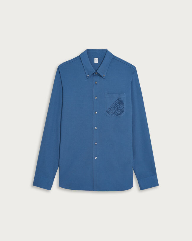 Pique Pocket Shirt with Scritto Embroidery, Helvetia Blue, hi-res
