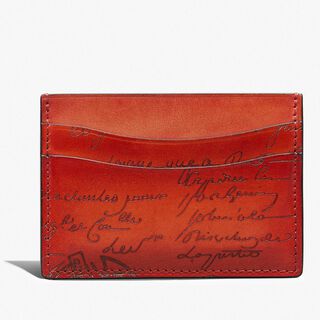 Bambou Scritto Leather Card Holder, TANGERINE, hi-res