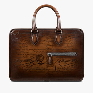 Un Jour Mini Scritto Leather Briefcase, CACAO INTENSO, hi-res