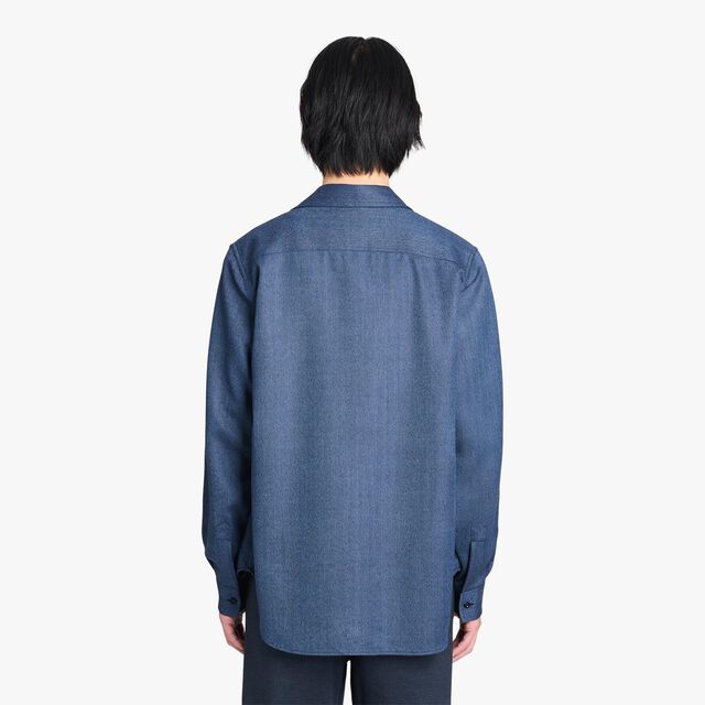 Herringbone Shirt With Scritto Pocket, NIMES'S BLUE, hi-res 3