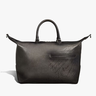Toujours Soft Zipped Bag Scritto Leather Travel Bag, NERO GRIGIO, hi-res