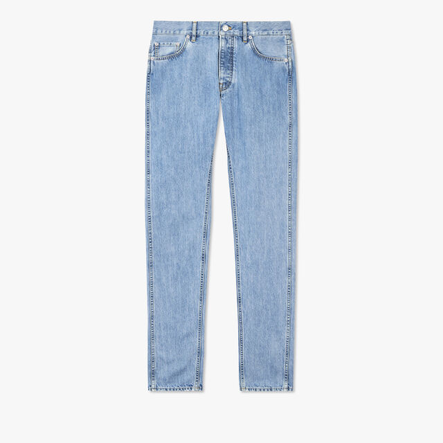 Denim Trousers With Scritto, WHITE SNOW BLUE, hi-res 1
