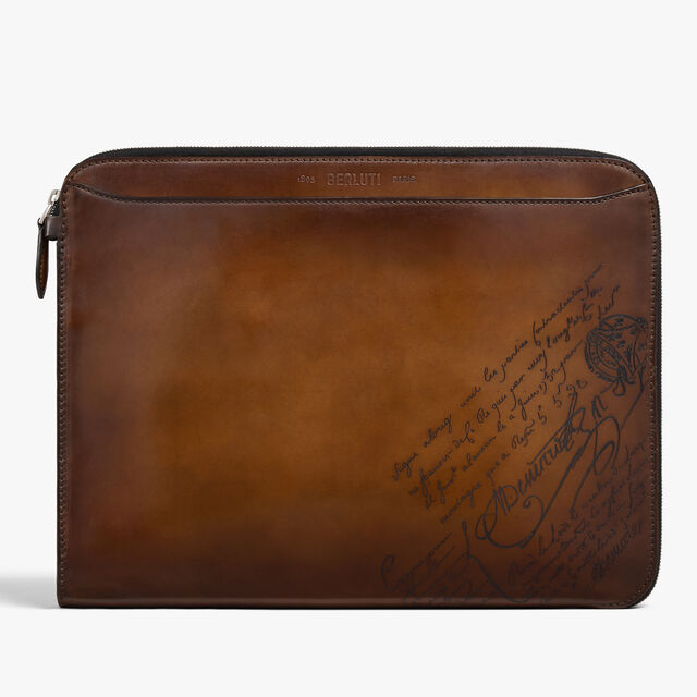 Lift II Scritto Leather Briefcase, CACAO INTENSO, hi-res 4