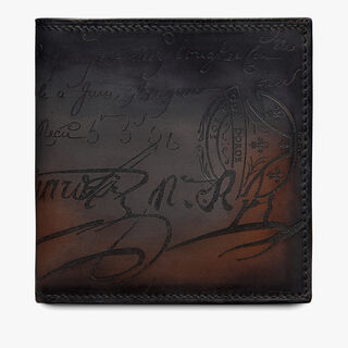 Makore Scritto图纹皮革钱包, CHARCOAL BROWN, hi-res