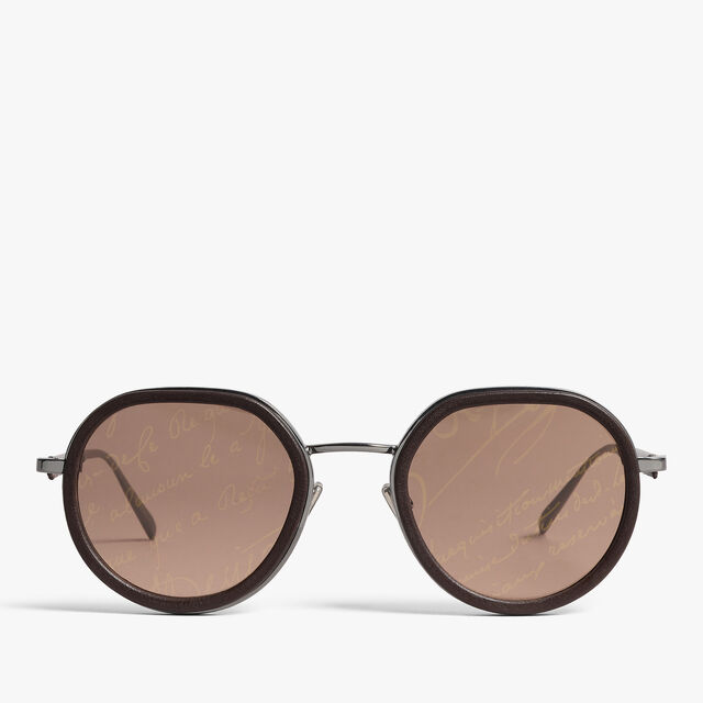 Centaury Metal And Leather Sunglasses, BROWN + BROWN SCRITTO, hi-res 1