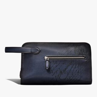 Morning Scritto Leather Toiletry Pouch, INDIGO DENIM, hi-res