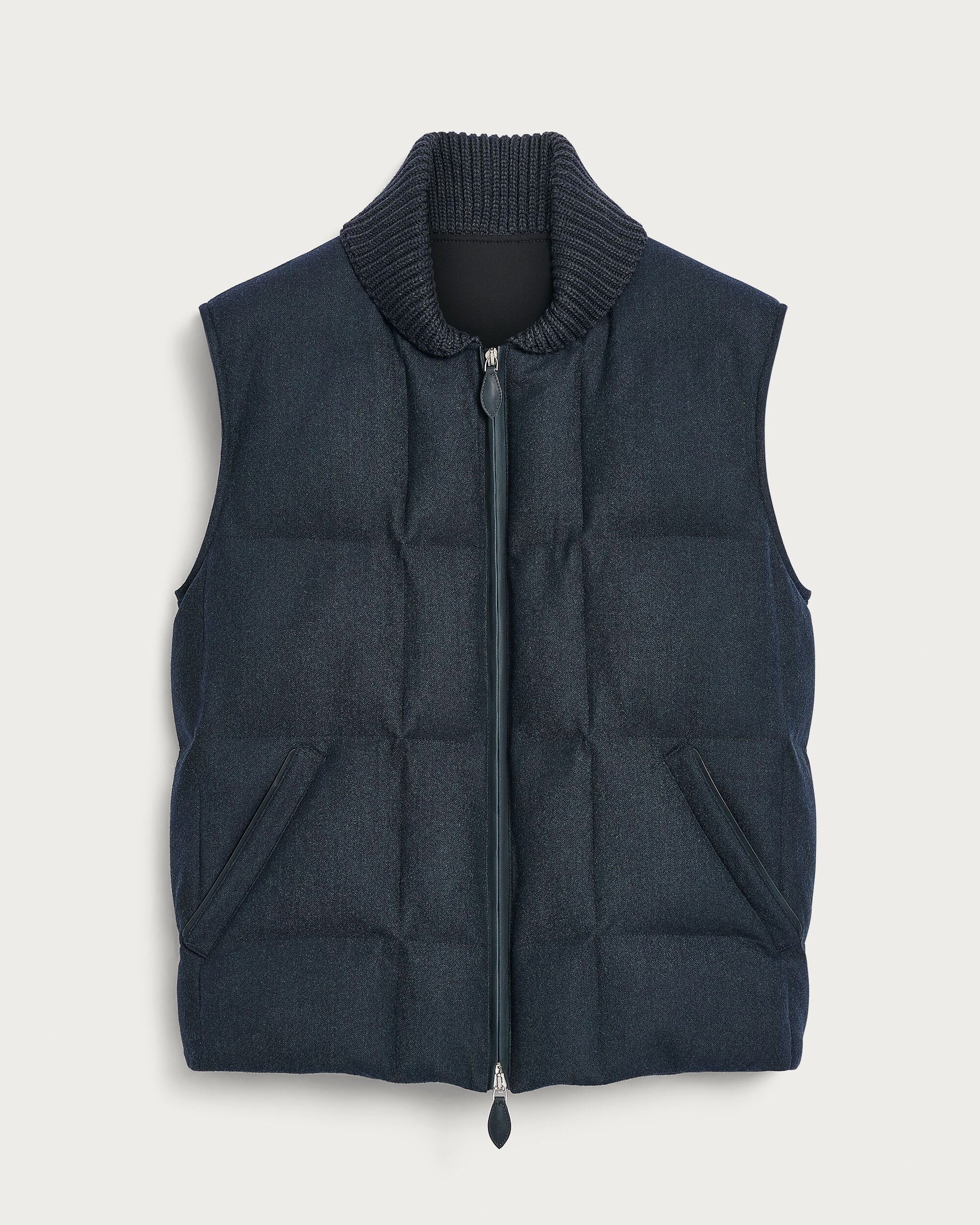 Puffer Gilet with Leather Details, Dark Lead, hi-res
