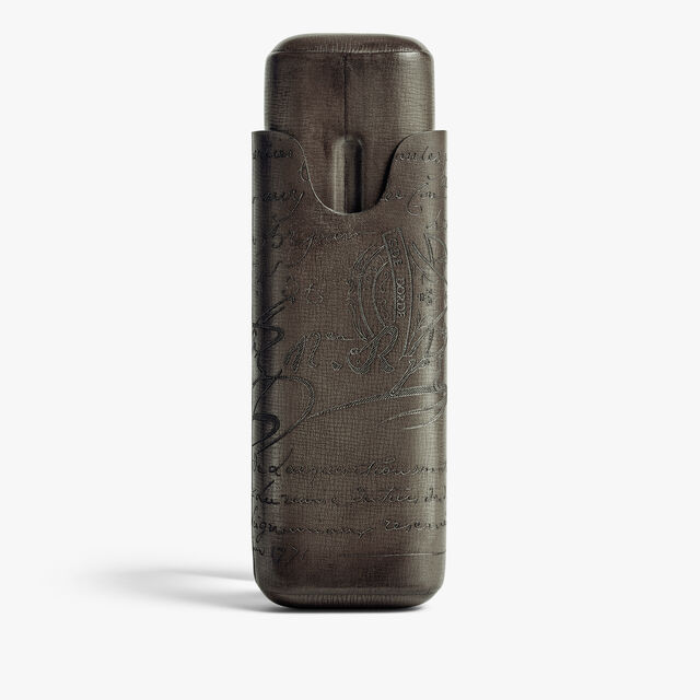 Cigar Case 2 In Venezia Palmellato Scritto Calf Leather, SELVA OSCURA, hi-res 2