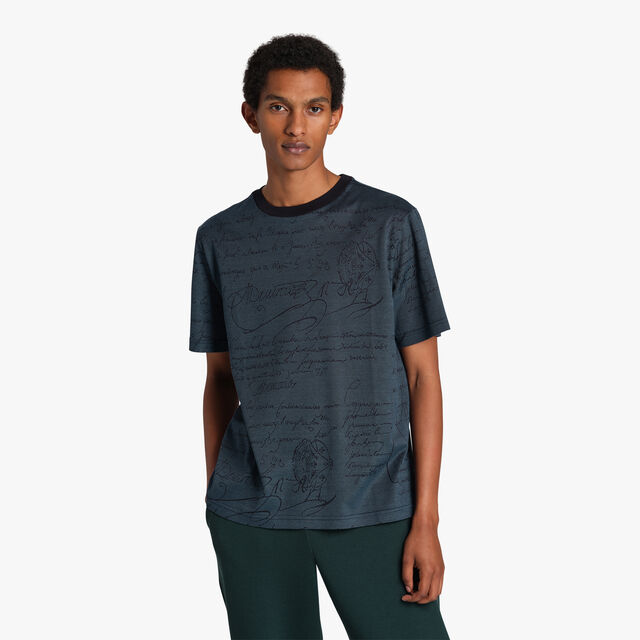 All Over Scritto Jacquard T-Shirt, DUSTY BLUE, hi-res 2