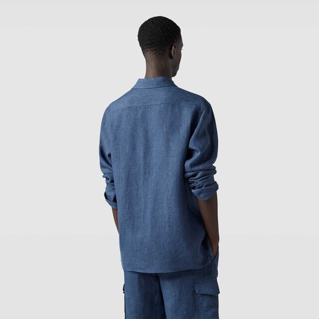 Military Linen Shirt, BLEU DE SMALT, hi-res 3