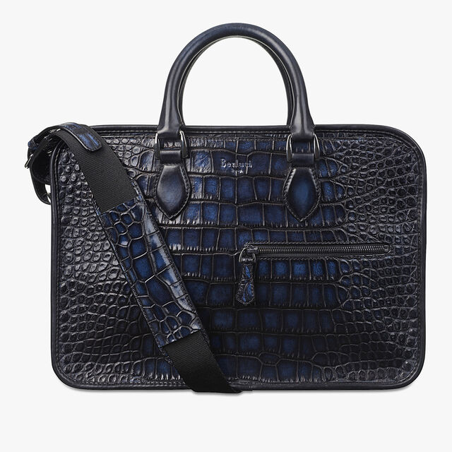 Un Jour Mini Alligator Leather Briefcase, NERO BLU, hi-res 2