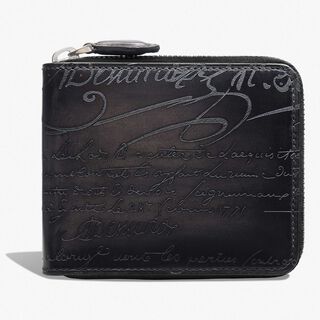 Itauba Square Scritto Leather Zipped Wallet, NERO GRIGIO, hi-res