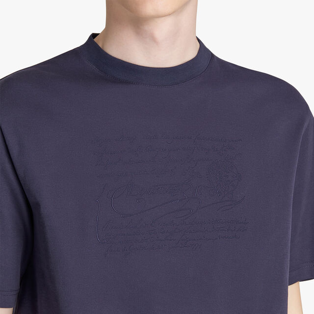 자수 스크리토 T-셔츠, INK BLUE, hi-res 5