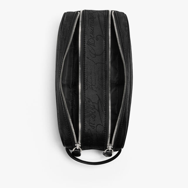 Formula 1003 Zipped Pouch In Scritto Leather, NERO GRIGIO, hi-res 9