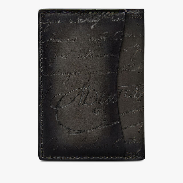 Jagua Scritto Leather Card Holder, NERO GRIGIO, hi-res 2