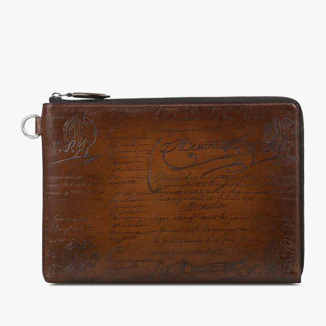 Nino GM Scritto Leather Clutch, CACAO INTENSO, hi-res 1