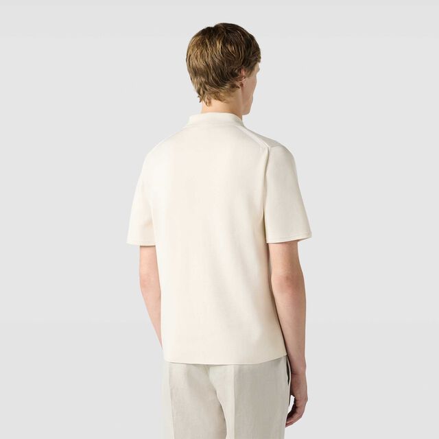 棉质真丝拉链Polo衫, OFF WHITE, hi-res 3