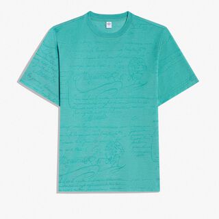 T-Shirt En Jacquard Scritto, AQUA GREEN, hi-res