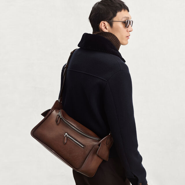 Périple Barrel Bag In Scritto Leather, SOFT BROWN, hi-res 2