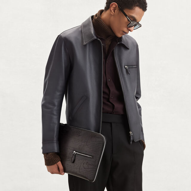 Nino Tgm Scritto Leather Clutch, NERO GRIGIO, hi-res 2