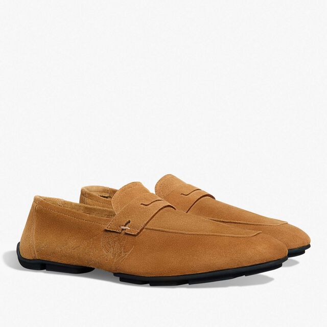 Lorenzo Drive Scritto Camoscio Calf Leather Loafer, CASTAGNO, hi-res 2