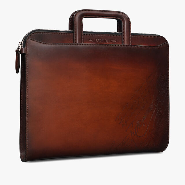 Lift II Scritto Leather Briefcase, CACAO INTENSO, hi-res 2