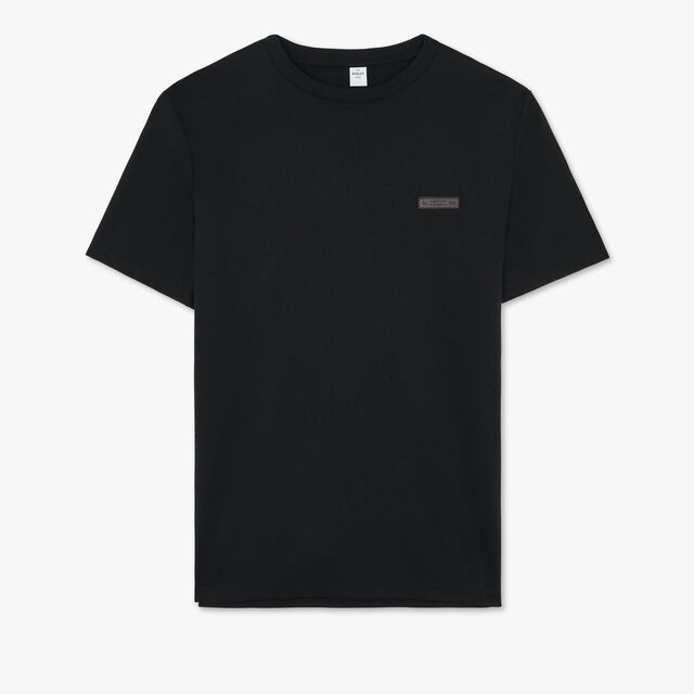 T-Shirt With Leather Detail, NOIR, hi-res 1
