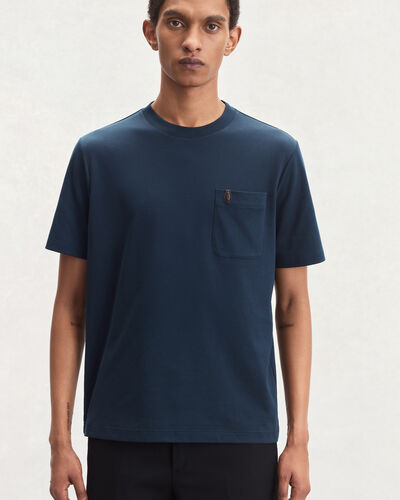 Pocket T-shirt with Leather Detail, Marine, hi-res