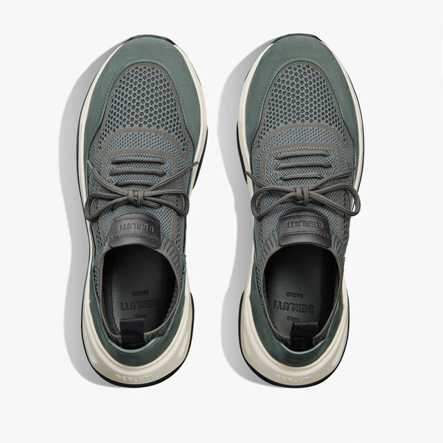 Shadow Scritto Knit And Nubuck Leather Sneaker, STORM GREEN, hi-res 4