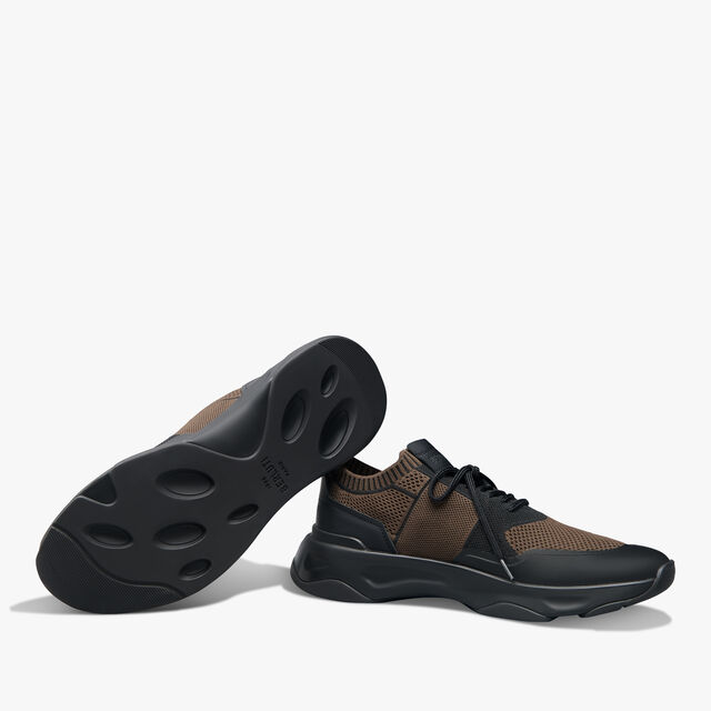Shadow Rubber Coated Knit And Calf Leather Sneaker, BROWN/BLACK, hi-res 4