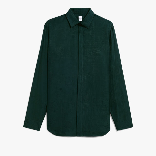 Andy Cotton Silk Scritto Shirt, FIR GREEN, hi-res 1