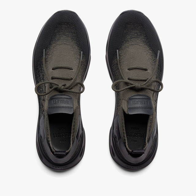 Shadow Scritto Knit And Lagoon Calf Sneaker, GRADIANT DARK BLACK + GREEN, hi-res 3