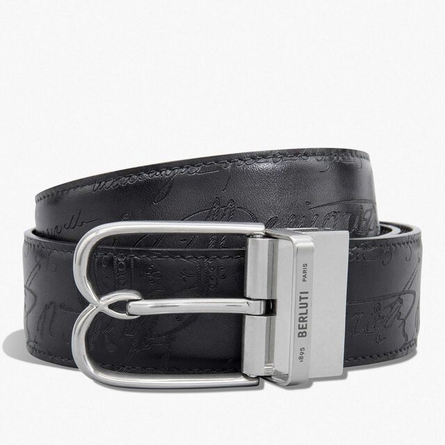 B Volute Scritto Leather 35 mm Reversible Belt, BRICK + NERO GRIGIO, hi-res 1