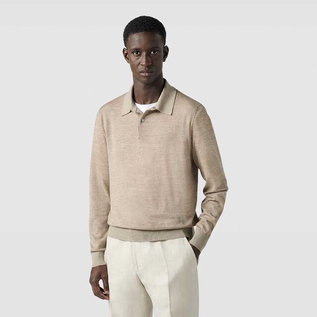 Light Scritto Wool Long Sleeves Polo, PEBBLE BEIGE, hi-res 2